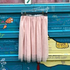 Pink Tulle Elastic Waistband Skirt Midi Size Large